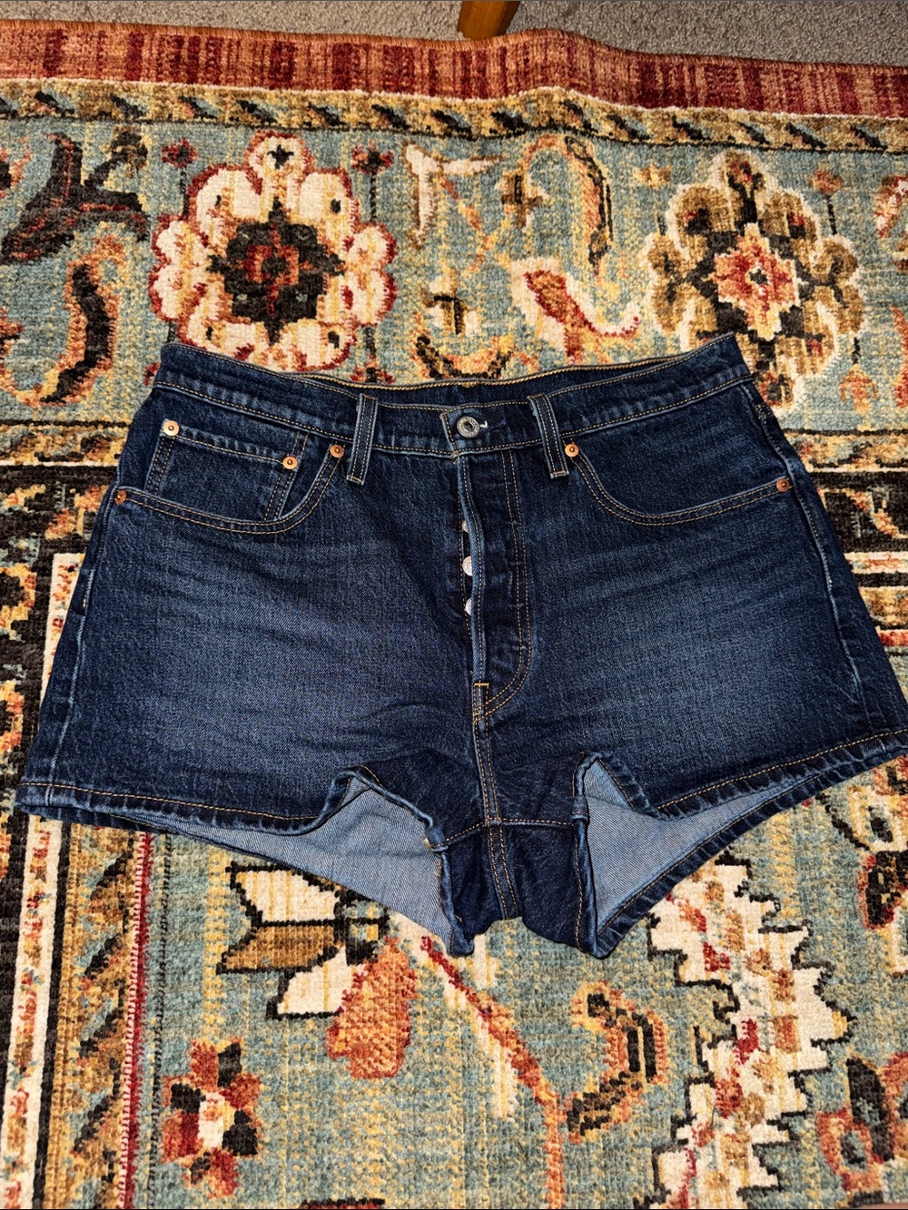 Levi's Dark Blue Denim High-Rise Jean Shorts
